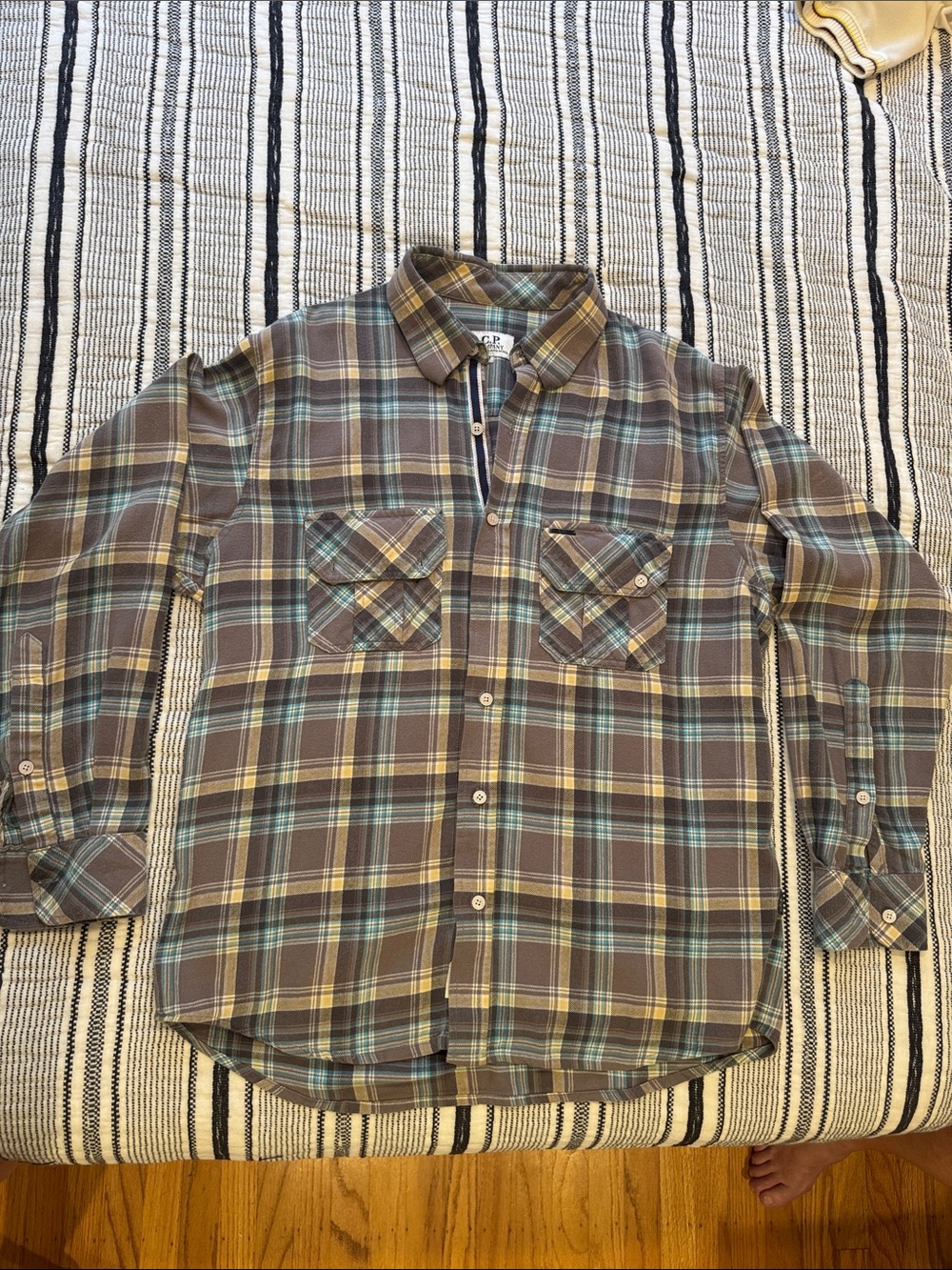 Grey button down casual plaid